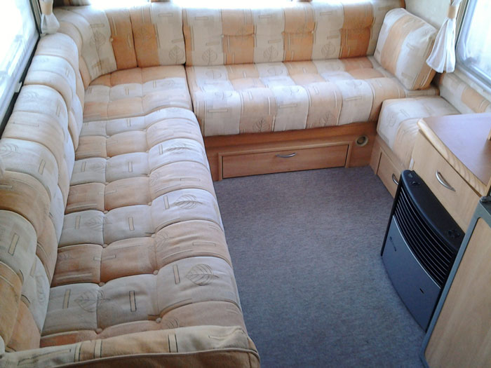 A touring caravan in need of new upholstery and furnishings
