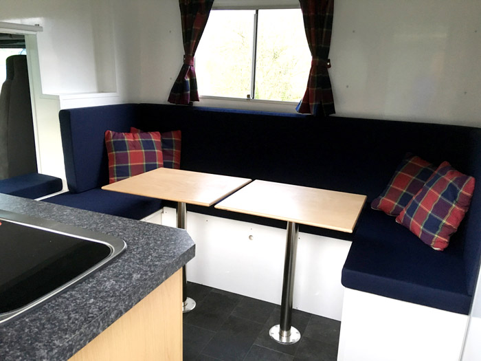 A re-upholstered Horsebox seating area