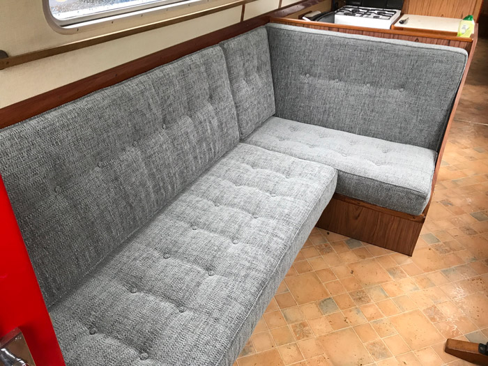 Seating area upholstery for a narrow boat
