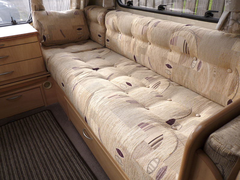 The same touring caravan interior upholstery and furnishings have been transformed